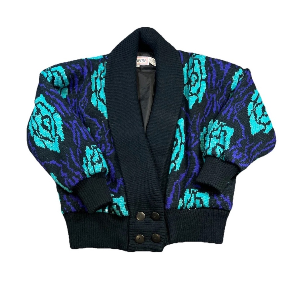 Changing Scene Women's Shawl Collar Cardigan Sweater Jacket Large Multi Floral
